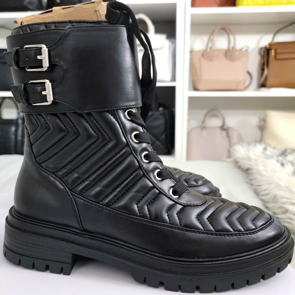 NIB Nine West Sabrah Quilted Lace Up Hiker Lug Sole Boots 7.5